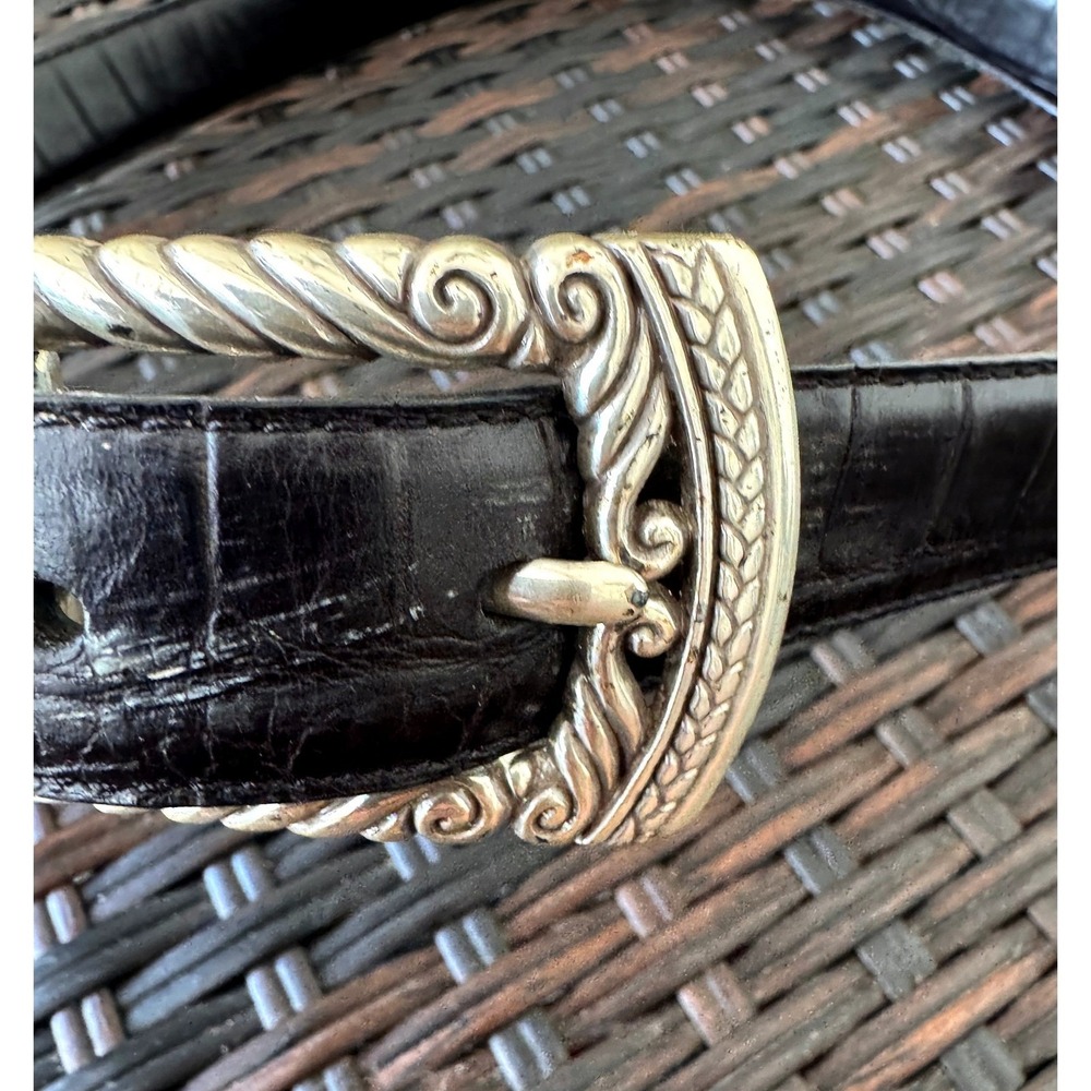 90s Western Americana Swivel Reversible Belt Leather Silver-Tone Unisex Size 30" - Picture 5 of 11